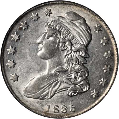 1835 Capped Bust Half Dollar. O-109. Rarity-2. AU-58 (NGC).