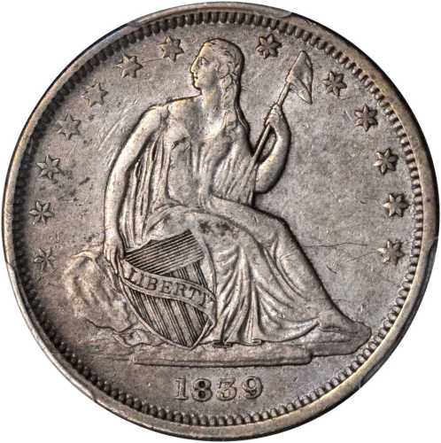 1839 Liberty Seated Half Dollar. No Drapery. WB-2. Rarity-3. EF-40 (PCGS).