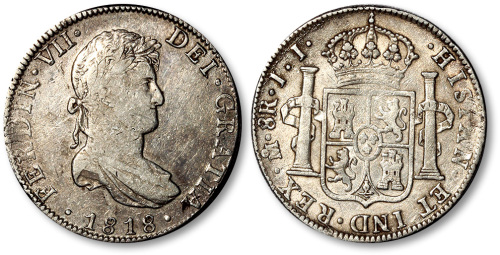 1818年西班牙费迪南七世双柱银币一枚