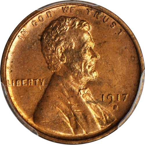 1917-S Lincoln Cent. MS-64+ RD (PCGS). Gold Shield Holder.