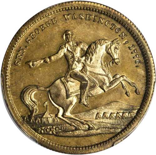 Undated (ca. 1860) G.H.L. Equestrian Die / Old Hasbrook House. Brass. 32 mm. Musante GW-281, Baker-1