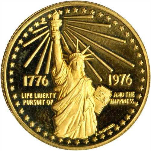 1976 National Bicentennial Medal. Gold. Small Format. 23 mm. 12.9 grams. Swoger-52ID. Cameo Proof.