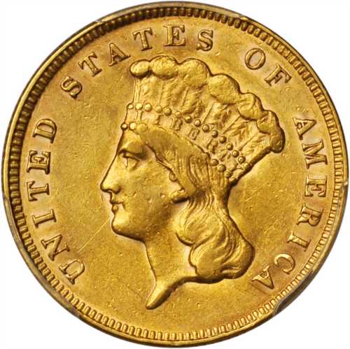 1874 Three-Dollar Gold Piece. AU-53 (PCGS).