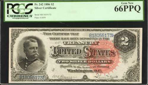 Fr. 242. 1886 $2 Silver Certificate. PCGS Gem New 66 PPQ.