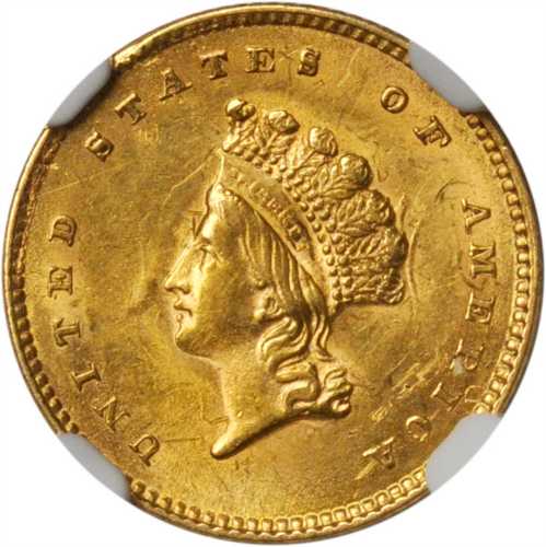 1854 Gold Dollar. Type II. MS-60 (NGC).