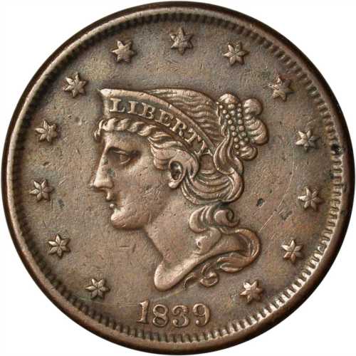 Lot of (4) 1839 Modified Matron Head and Braided Hair Cents.