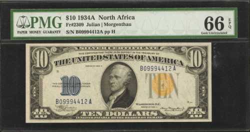 Fr. 2309. 1934A $10 North Africa Emergency Note. PMG Gem Uncirculated 66 EPQ.