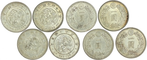 1897-1914日本银币4枚一组，AU-UNC