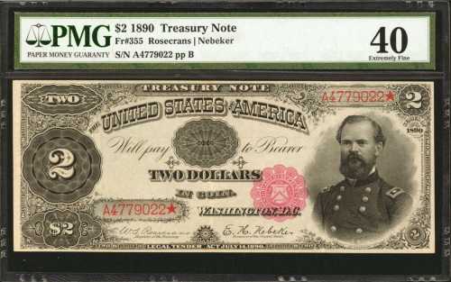 Fr. 355. 1890 $2 Treasury Note. PMG Extremely Fine 40.