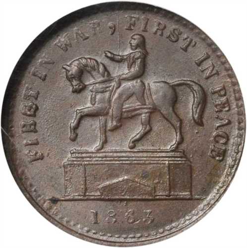 1863 Washington Statue / The Union Must & Shall Be Preserved. Fuld-175/403 a. Rarity-4. Copper. 19 m