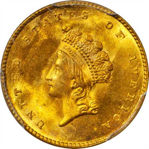 1855 Gold Dollar. Type II. MS-65 (PCGS).