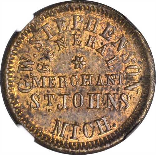 Michigan--St. Johns. Undated (1861-1865) George W. Stephenson. Fuld-915A-1b. Rarity-7. Brass. 19 mm.