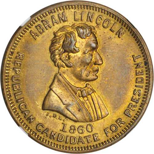 1860 Abraham Lincoln. DeWitt-AL 1860-37. Brass. 31 mm. MS-64 (NGC).