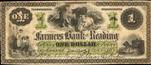 Reading, Pennsylvania. Farmers Bank of Reading. September 2, 1861. $1. Very Fine.