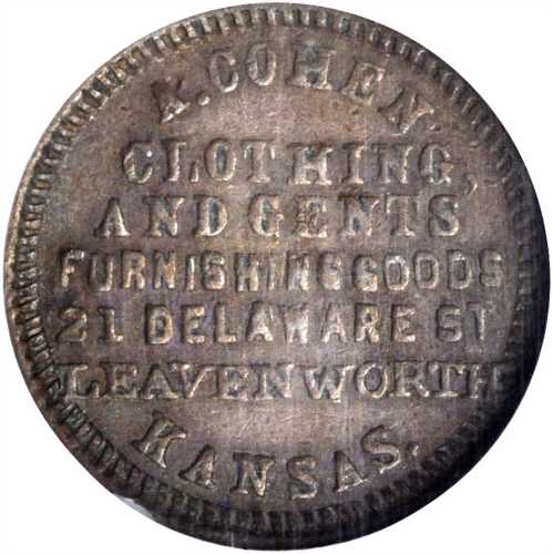 Kansas--Leavenworth. 1863 Adolph Cohen. Fuld-550A-1a. Rarity-6. Copper. 19 mm. EF-40 BN (NGC).
