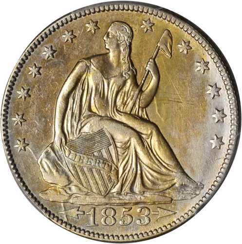 1853 Liberty Seated Half Dollar. Arrows and Rays. WB-101. AU Details--Cleaned (PCGS).