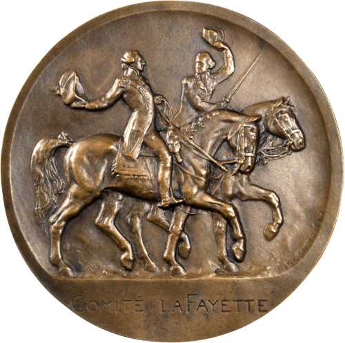 1918 Lafayette Committee Medal. Bronze. 68 mm. Unlisted in Baker and CGIE. Extremely Fine.