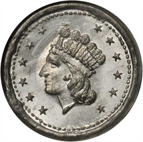 Undated (1861-1865) Indian Princess / Penny Saved is a Penny Earned. Fuld-54/430 e. Rarity-7. White 