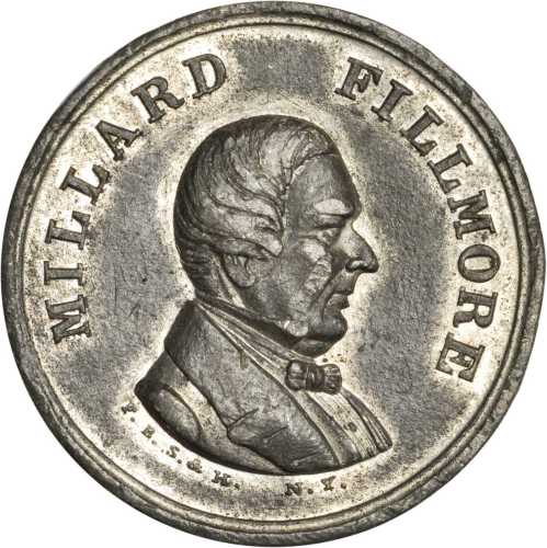 Quartet of 1856 Millard Fillmore medalets, all brass except where noted.