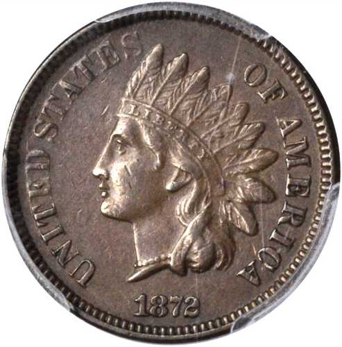 1872 Indian Cent. Bold N. AU-50 (PCGS).