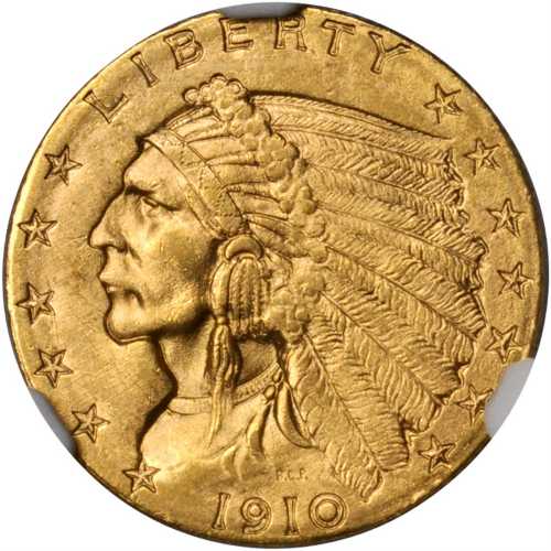 1910 Indian Quarter Eagle. MS-63 (NGC).