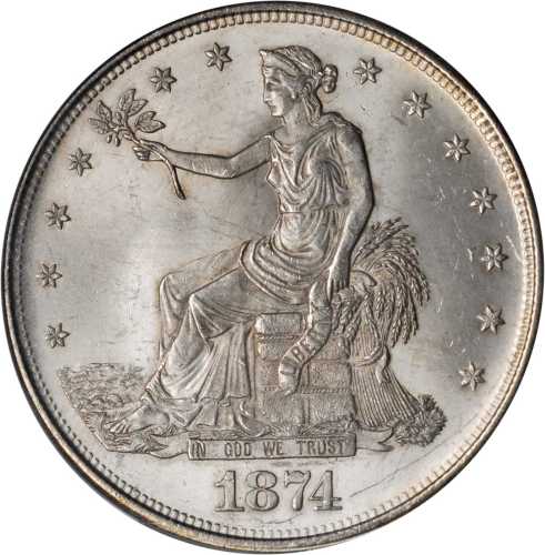 1874 Trade Dollar. MS-64 (PCGS). CAC.