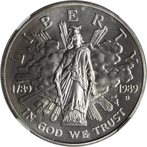 1989-D Congress Bicentennial Commemorative Silver Dollar--Medallic Alignment--MS-69 (NGC).