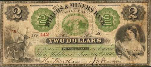 West Middlesex, Pennsylvania. Miners & Millers Bank. January 10, 1866. $2. Fine.