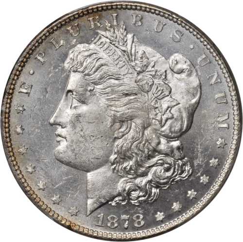 1878 Morgan Silver Dollar. 7 Tailfeathers. Reverse of 1878. VAM-43. MS-63 PL (PCGS).