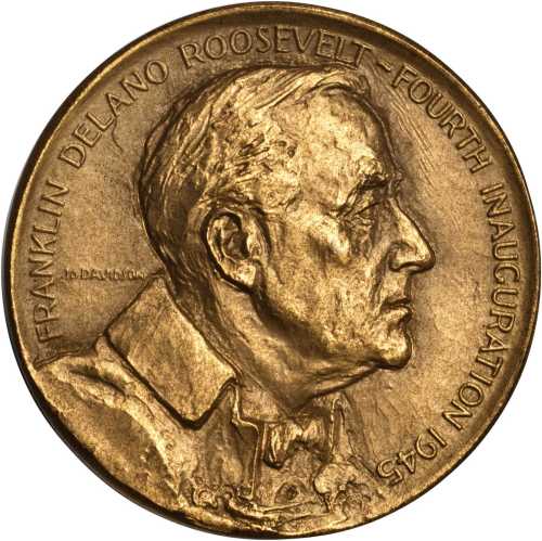 1945 Franklin D. Roosevelt Inaugural Medal. Dusterberg-11. Bronze. 44.6 mm. Choice Mint State.