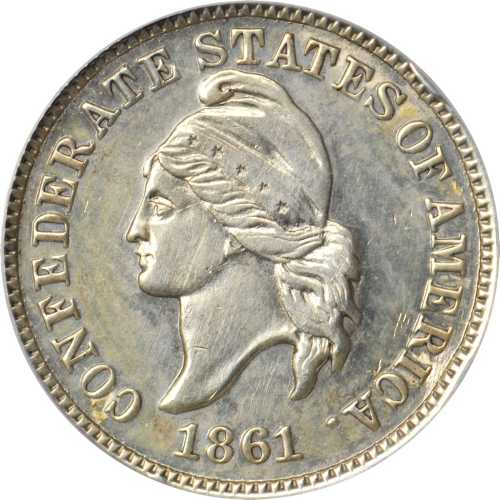 1861 (1874) Confederate Cent. Haseltine Restrike. Breen-8007. Silver. Proof-58 Details--Rim Bumps, P