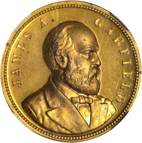 1880 James A. Garfield. DeWitt-JG 1880-12. Brass. 25 mm. MS-66 PL (NGC).