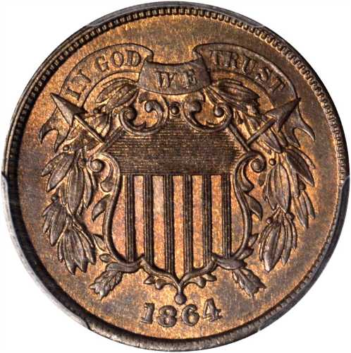 1864 Two-Cent Piece. Large Motto. MS-66 RB (PCGS). CAC.