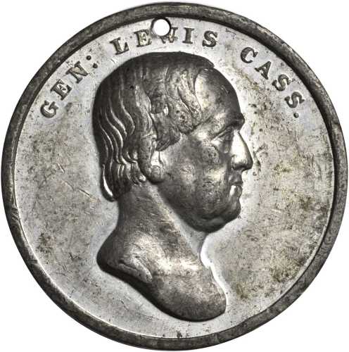 1848 Lewis Cass. DeWitt-LC 1848-4. White metal. 32.7 mm. Extremely Fine, pierced for suspension.