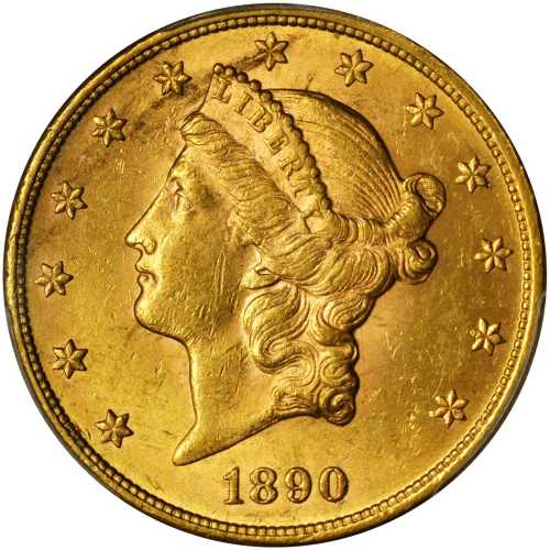 美国1890年20美元金币。