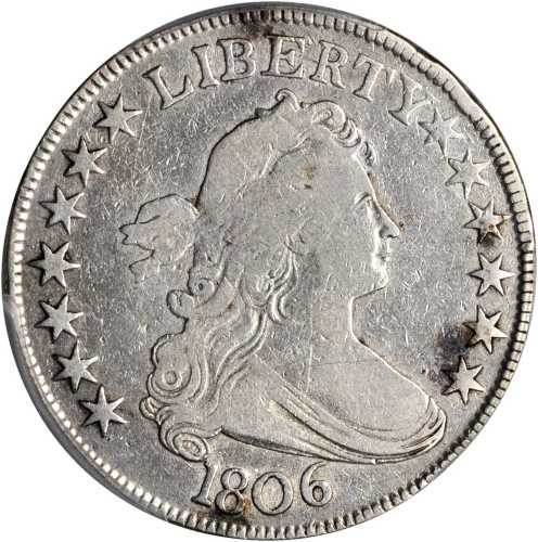 1806 Draped Bust Half Dollar. O-118a, T-24. Rarity-3. Pointed 6, Stem Through Claw. VF Details--Clea