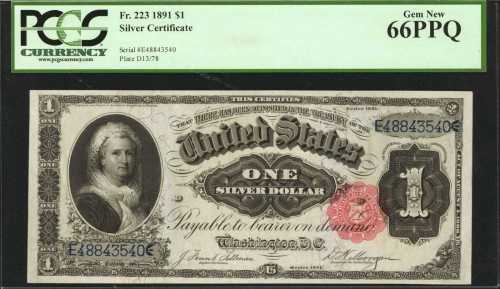 Fr. 223. 1891 $1 Silver Certificate. PCGS Gem New 66 PPQ.