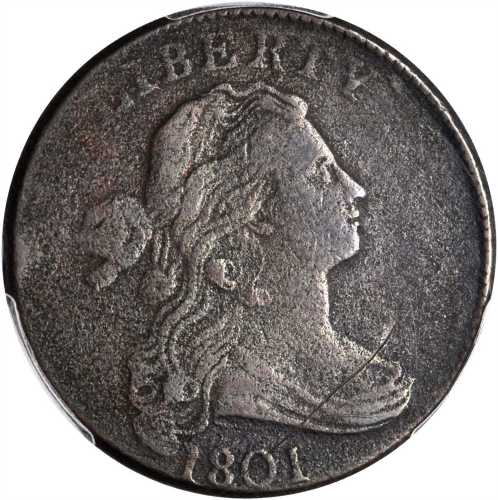 1801 Draped Bust Cent. S-215. Rarity-5. VF Details--Environmental Damage (PCGS).