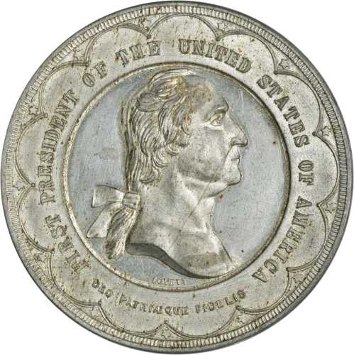 1889 Centennial of Washingtons Inauguration Brooklyn Bridge Medal. White Metal. 51 mm. Musante GW-10