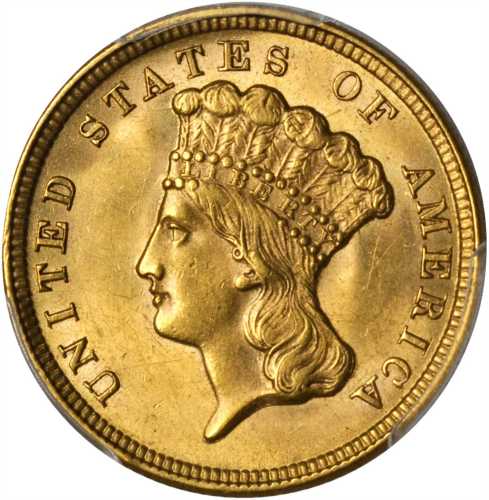 1854 Three-Dollar Gold Piece. MS-63 (PCGS).