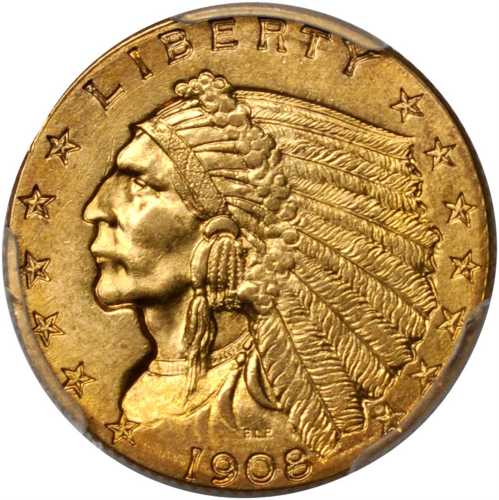 1908 Indian Quarter Eagle. MS-64 (PCGS).