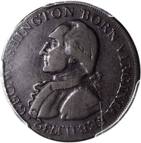 1789 (ca. 1792) Washington Born Virginia Copper. Legend Reverse. Musante GW-33, Baker-60, W-10730. V