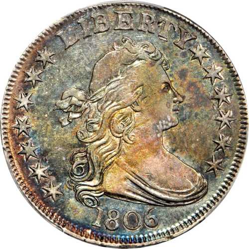 1806 Draped Bust Half Dollar. O-114a, T-16. Rarity-4. Pointed 6, Stem Through Claw. VF-35 (PCGS).