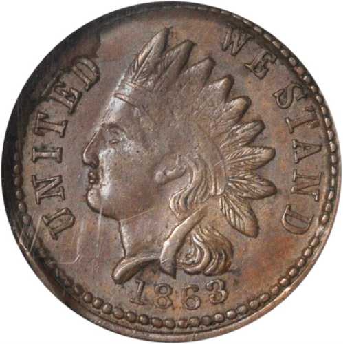 1863 Indian Head / Union For Ever. Fuld-100/341 a. Rarity-7. Copper. 18 mm. MS-63 BN (NGC).