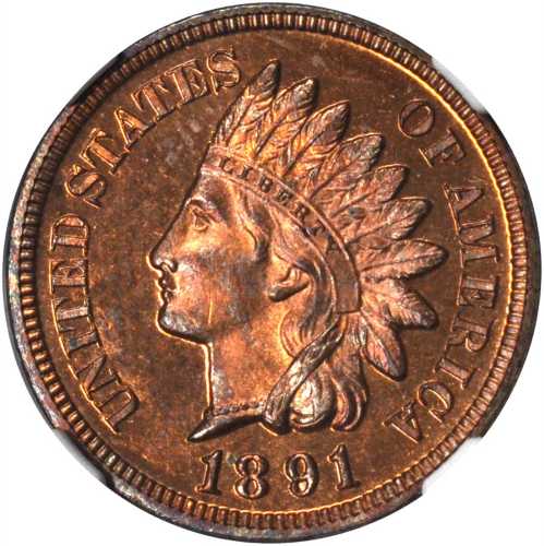 1891 Indian Cent. Proof-65 RB (NGC).