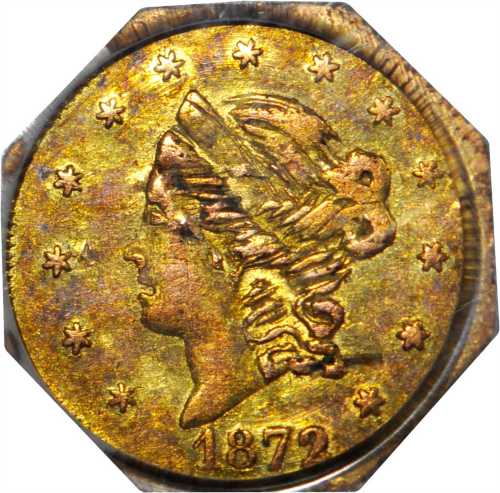 1872/1 Octagonal 50 Cents. BG-914. Rarity-4. Liberty Head. AU-58 (PCGS). OGH.