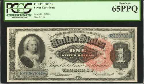 Fr. 217. 1886 $1 Silver Certificate. PCGS Gem New 65 PPQ.