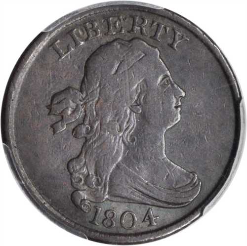 1804 Draped Bust Half Cent. C-11. Rarity-3. Plain 4, Stems to Wreath. VF-20 (PCGS).