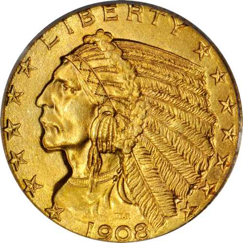 1908-S Indian Half Eagle. MS-64 (PCGS). CAC.