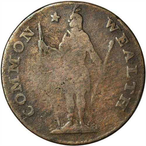 1788 Massachusetts Cent. Ryder 16-M, W-6410. Rarity-5. Period after MASSACHUSETTS. Fine-12.